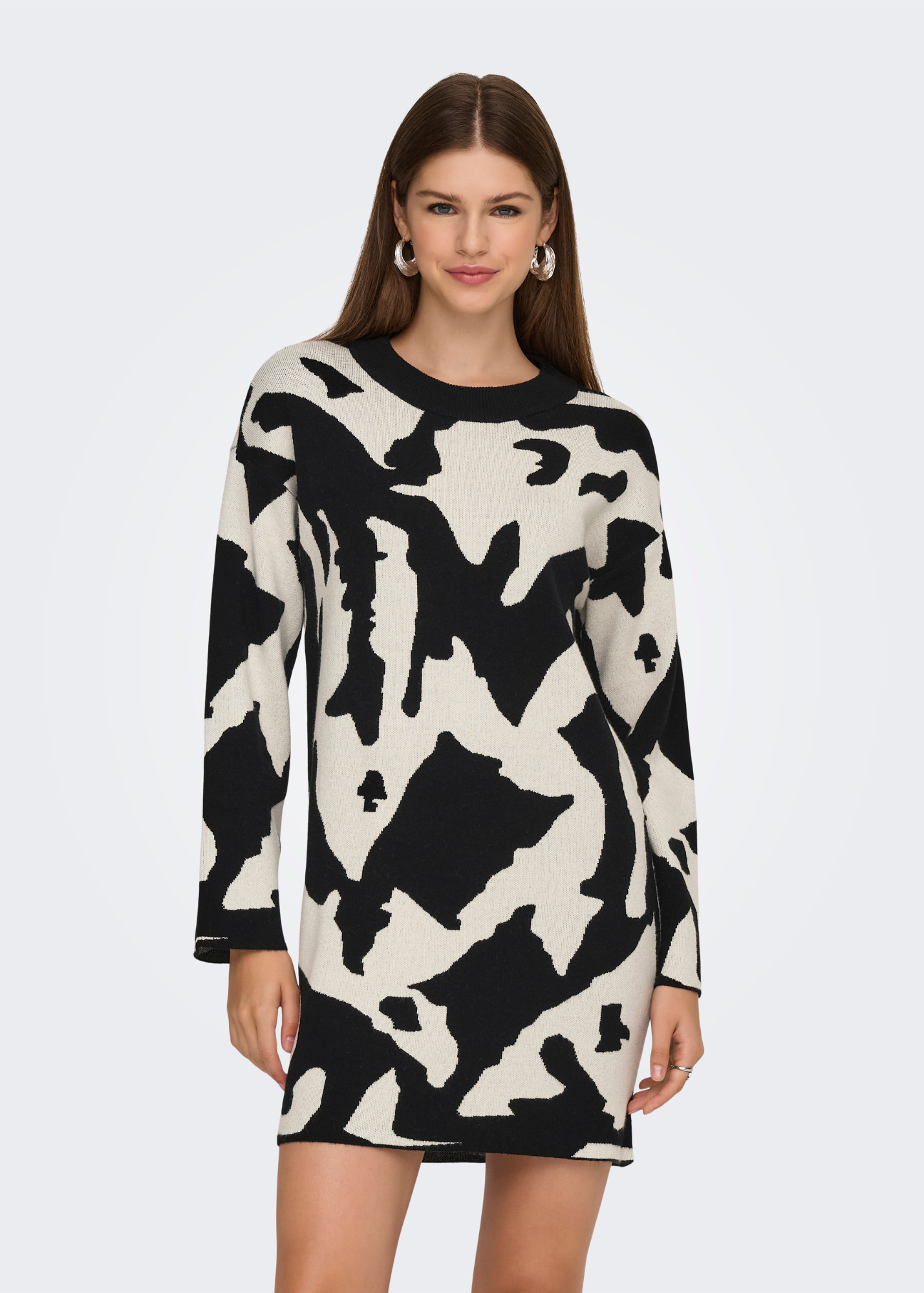 Only - Black and White Abstract Knit Mini Dress