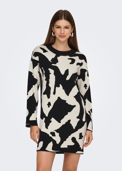 Only - Black and White Abstract Knit Mini Dress
