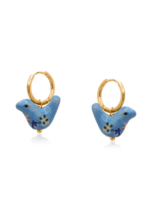 Big Metal London - Ceramic Painted Bird Earrings