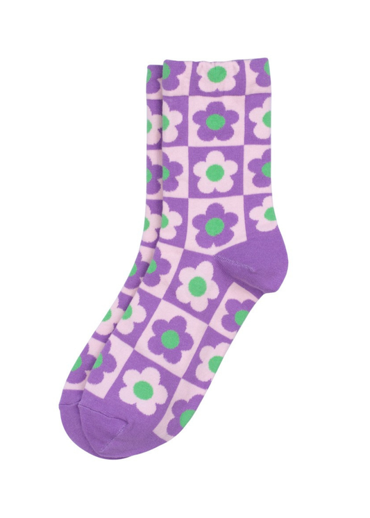 Joe Cool - Lilac Checkerboard Flower Socks