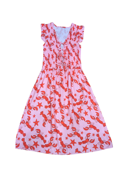The Edit - Pink & Red Tie-Front Lobster Dress