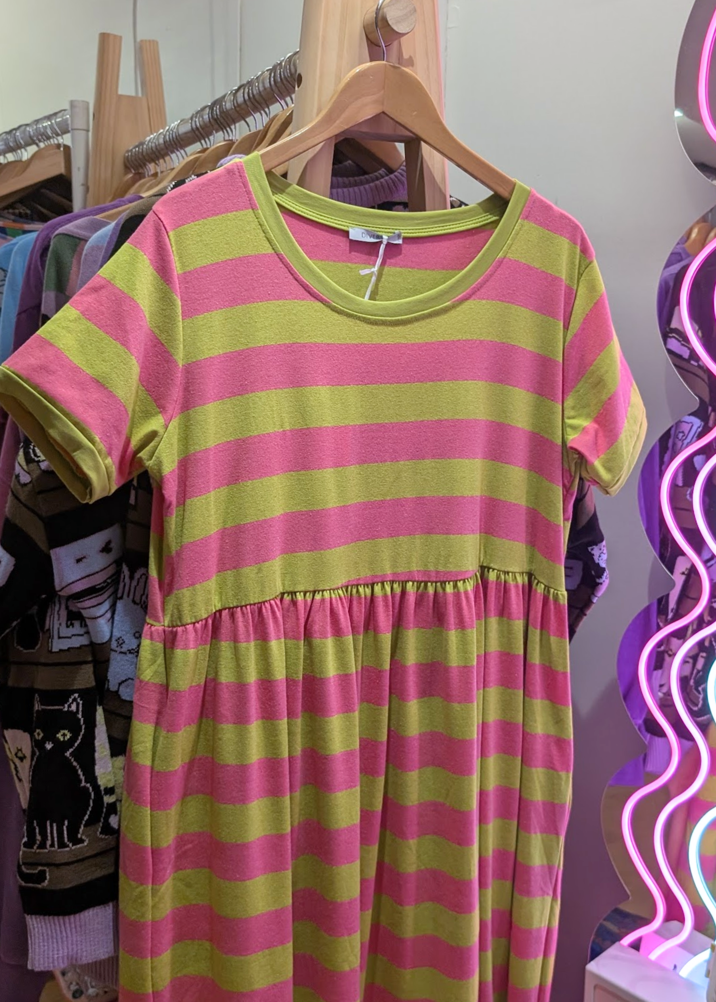 The Edit - Pink & Lime Sugar Stripes Smock Dress
