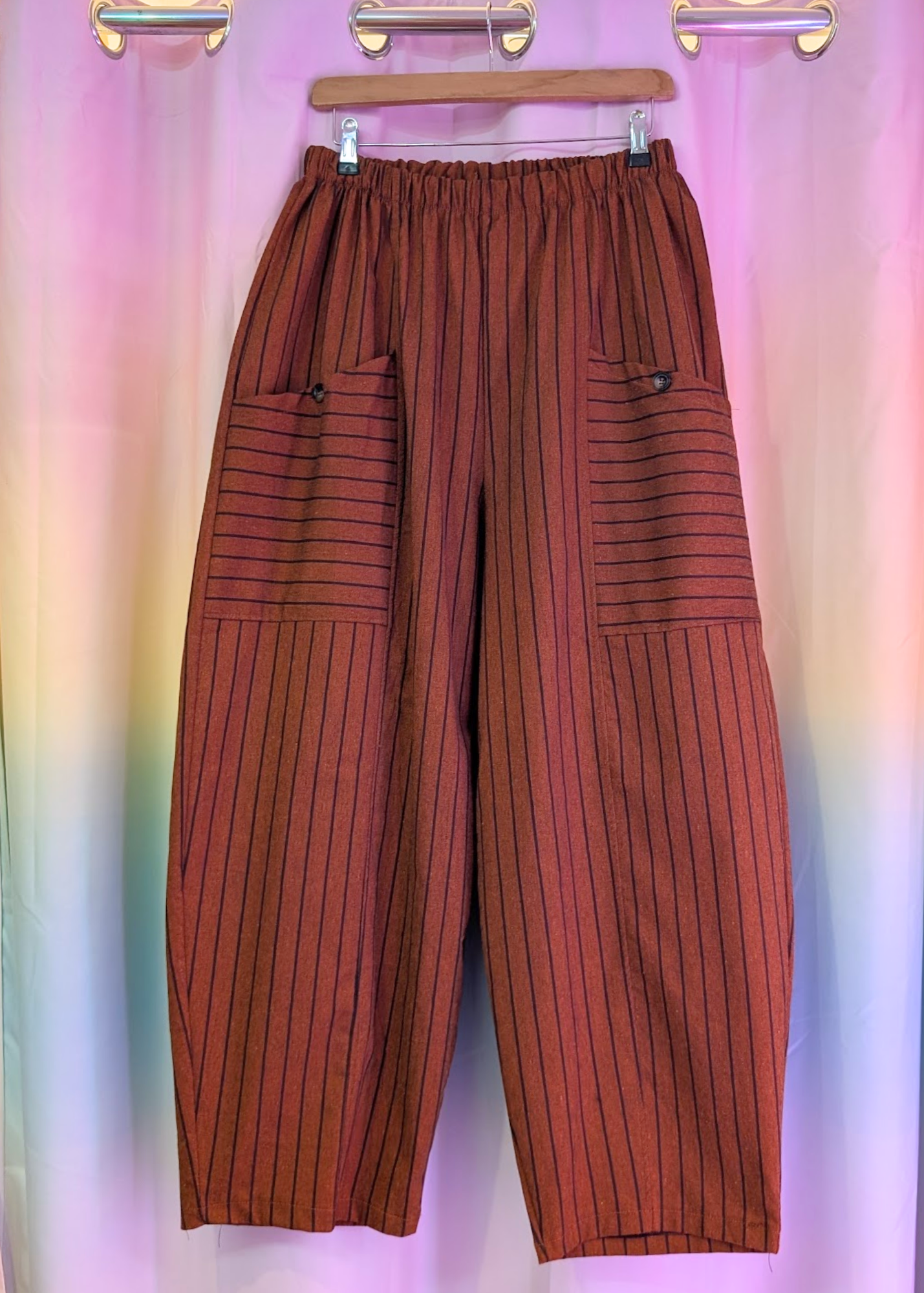 The Edit - Orange & Black Pinstripe Barrel Cocoon Trousers
