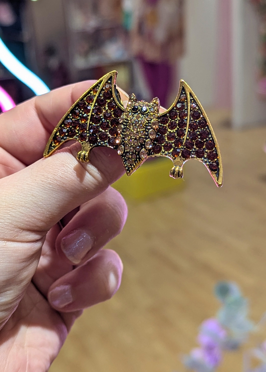 The Edit - Bejeweled Gold Bat Brooch