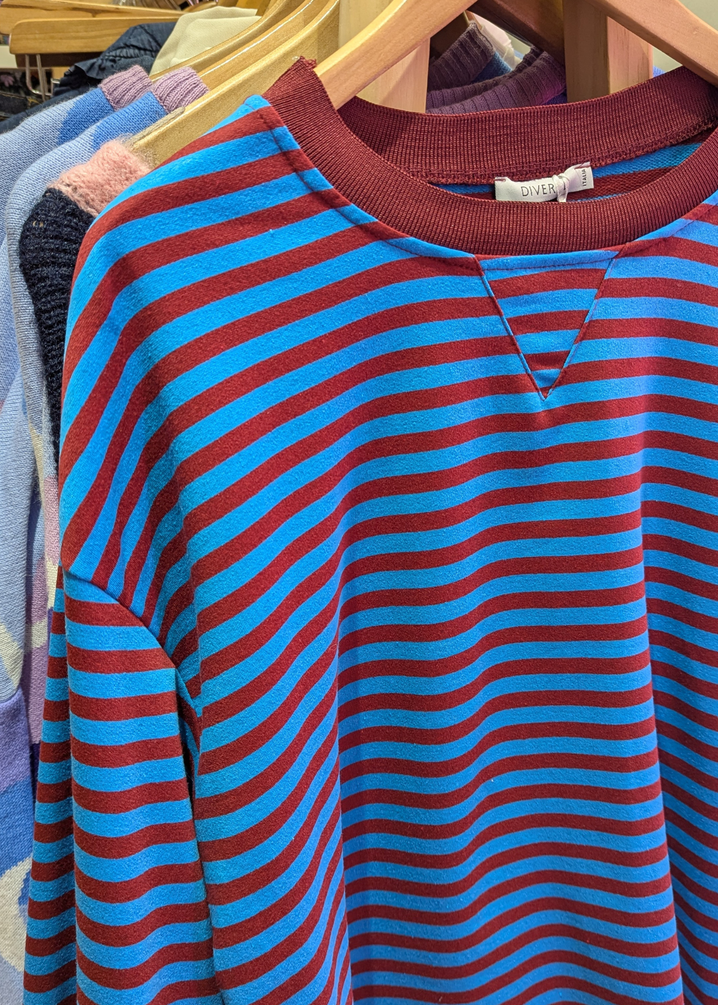 The Edit - Blue & Burgundy Stripe Long Sleeve Top