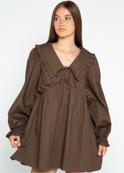 Daisy Street - Fern Brown Mini Smock Dress