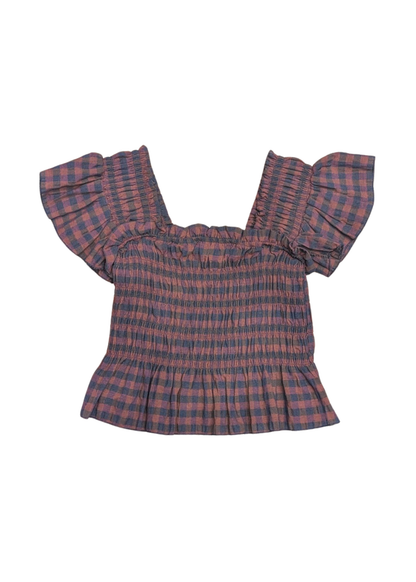 The Edit - Orange & Purple Gingham Check Shirred Bardot Top