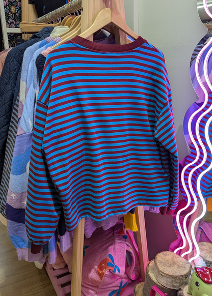 The Edit - Blue & Burgundy Stripe Long Sleeve Top