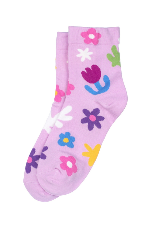 Joe Cool - Lilac Cute Doodle Flower Socks