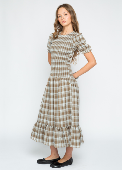 Daisy Street - Nectar Check Shirred Midaxi Dress