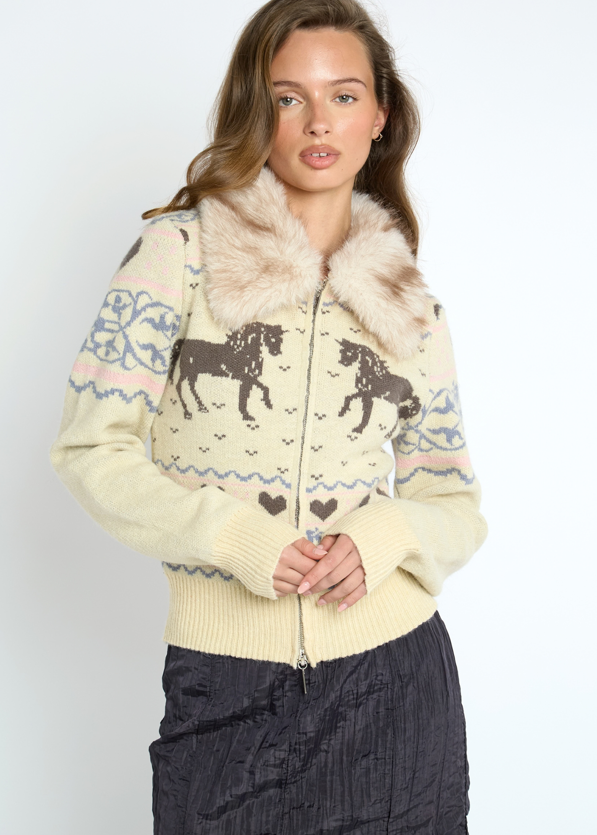 Daisy Street - Yellow Equestrian Horse Zip-up Cardigan