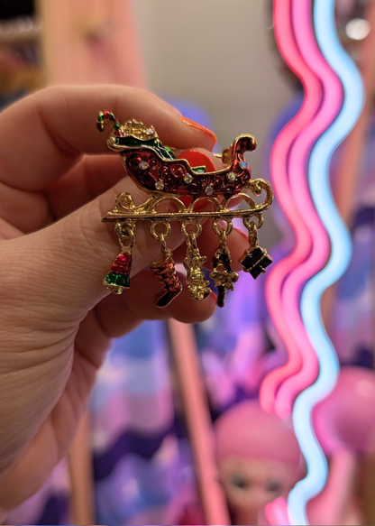 The Edit - Christmas Sleigh Brooch with Charms
