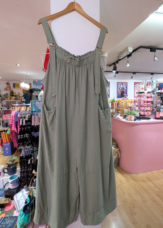 The Edit - Lightweight Dungarees in Sage Green