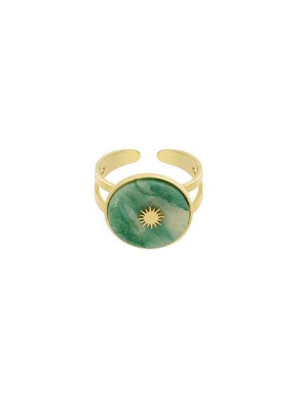 The Edit - Round Green Stone Ring with Sun Detail