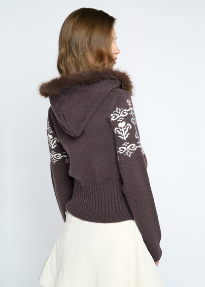 Daisy Street - Knitted Eclair Bambi Pom Pom Hooded Cardigan