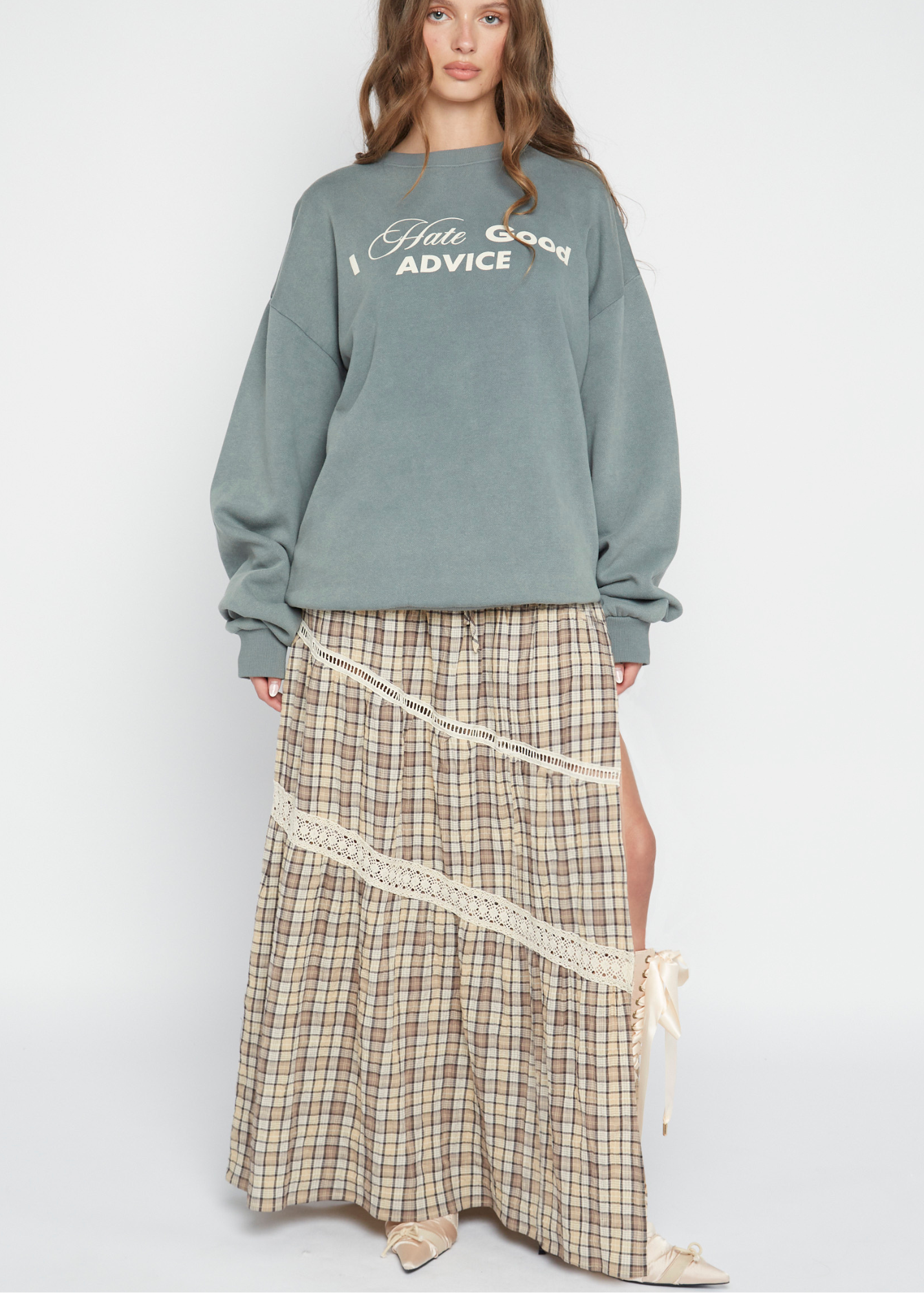 Daisy Street - Clove Check Maxi Skirt