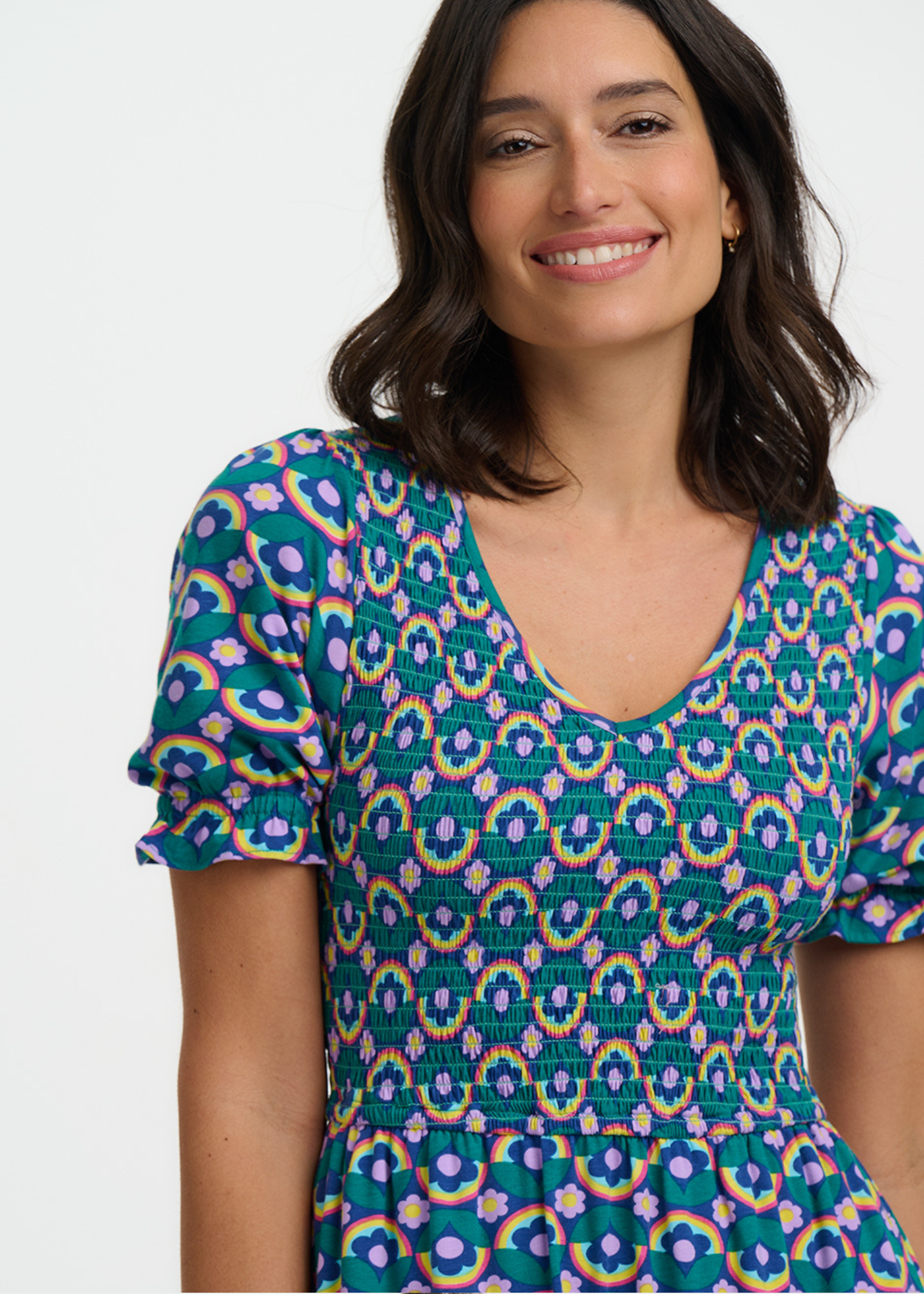 Sugarhill Brighton - Daphne Shirred Kaleidoscope Daisy Jersey Midi Dress