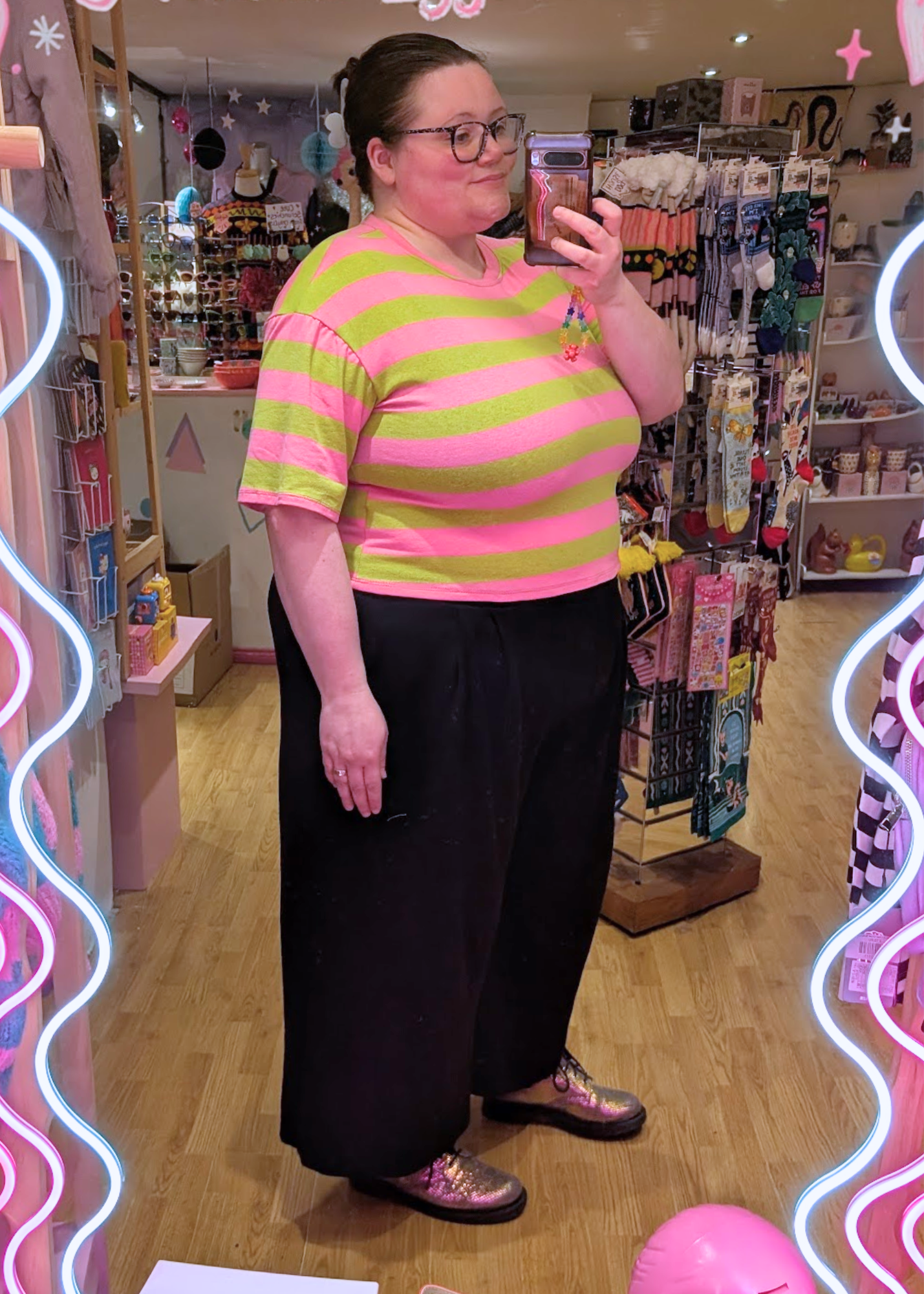 The Edit - Pink & Green Stripe Short Sleeve Tee