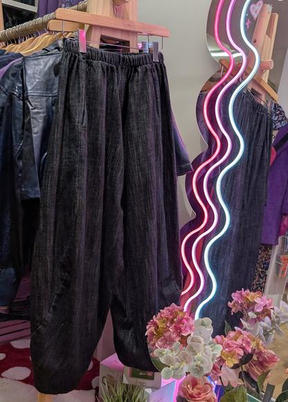 The Edit - Black Denim Style Cropped Cocoon Joggers