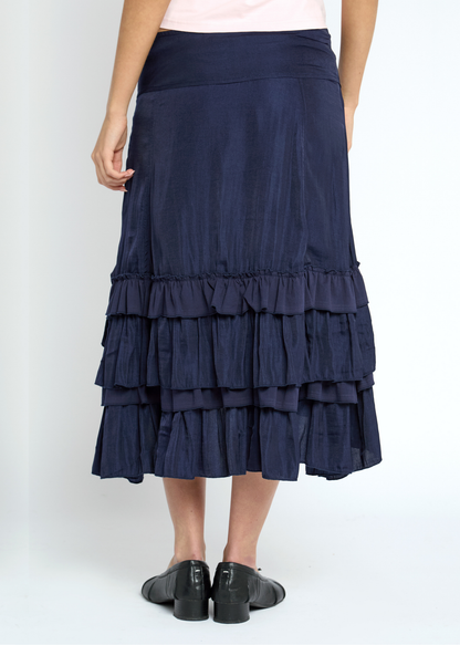 Daisy Street - Seren Navy Ruffle Midi Skirt