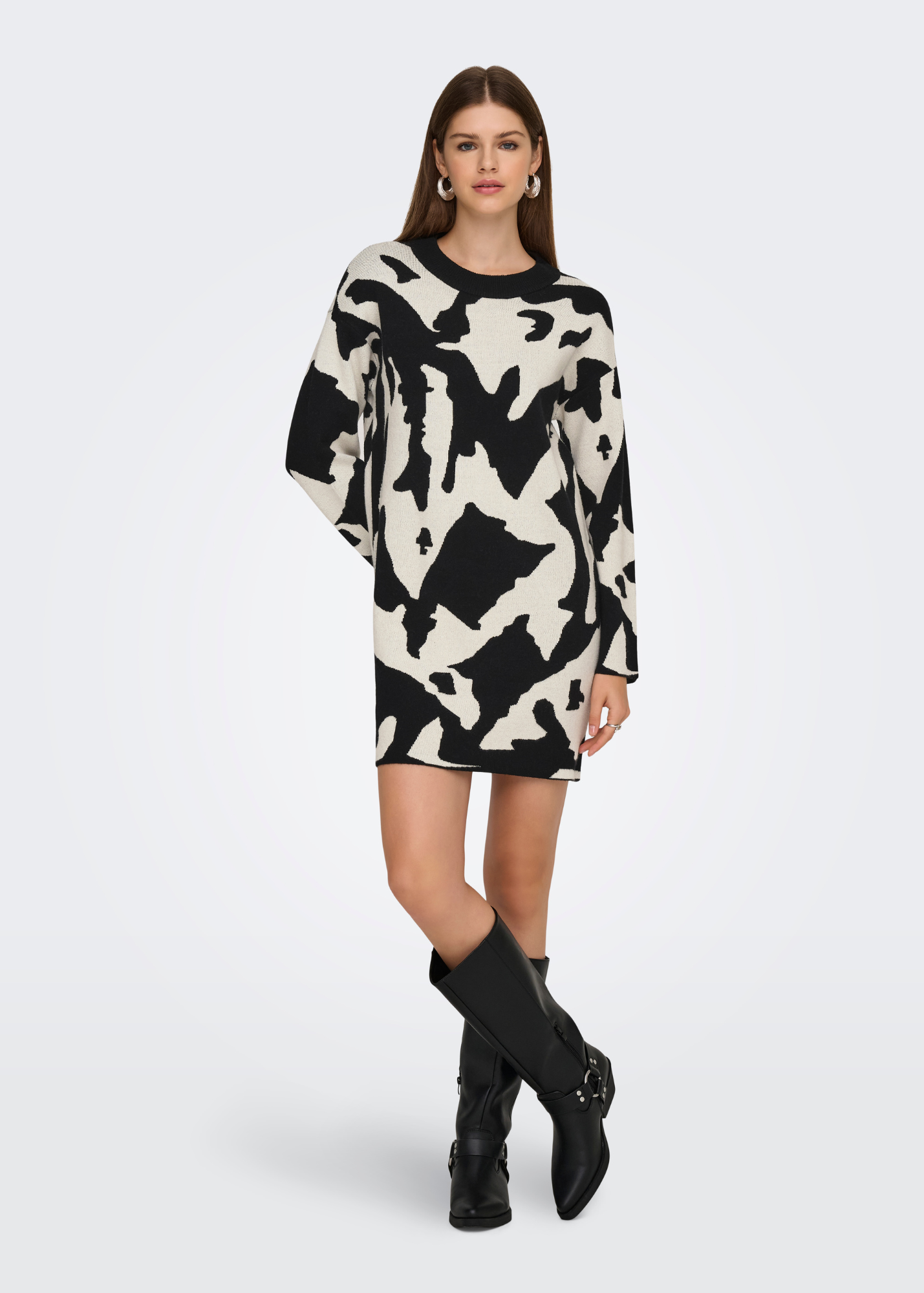 Only - Black and White Abstract Knit Mini Dress