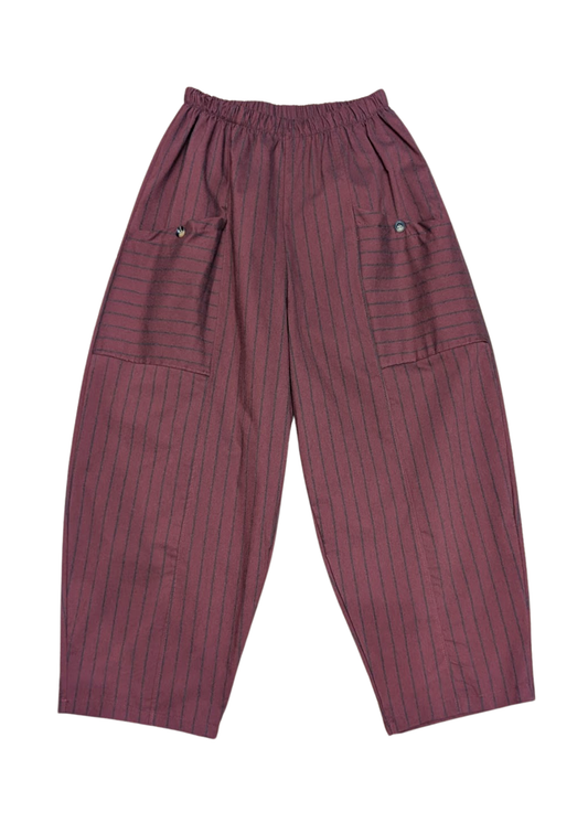 The Edit - Burgundy & Grey Pinstripe Barrel Cocoon Trousers