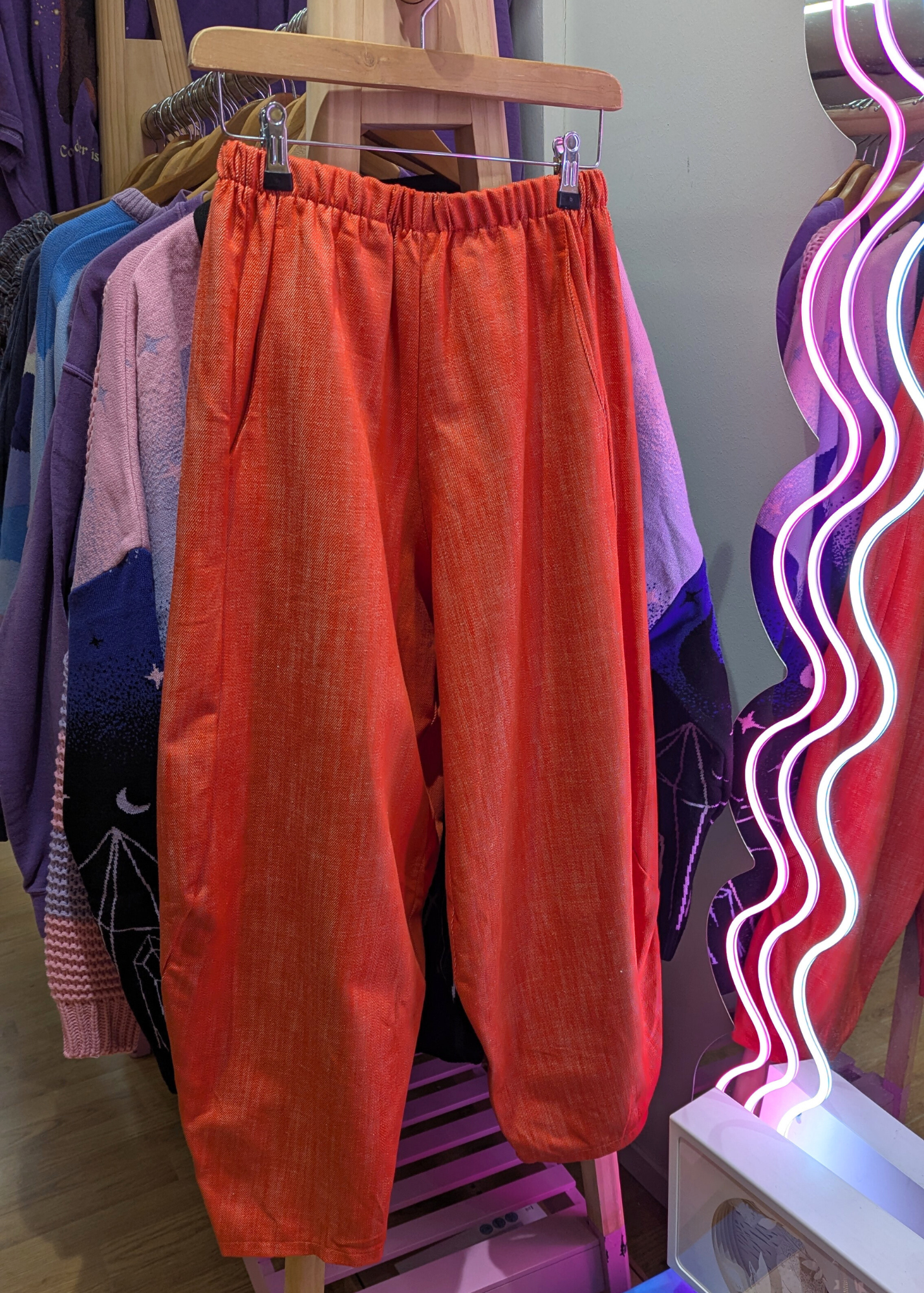The Edit - Orange Denim Style Cropped Cocoon Joggers