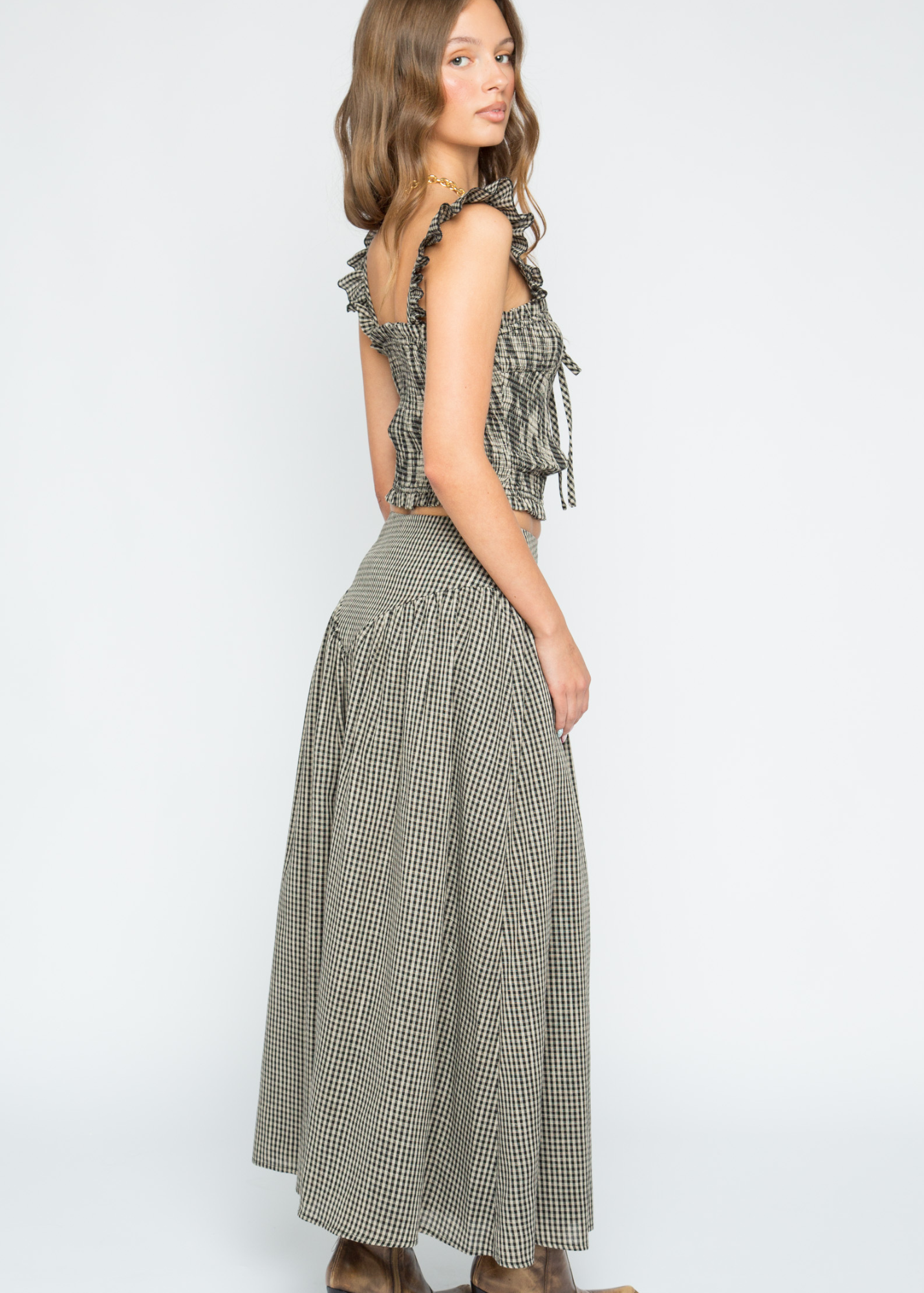 Daisy Street - Starling Black Check Maxi Skirt