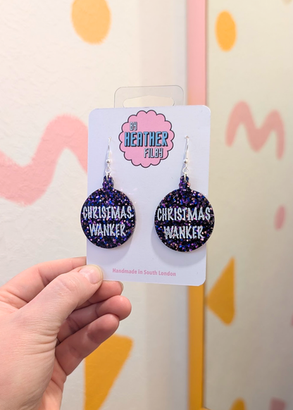 By Heather Filby - Christmas W*nker Earrings in Purple Glitter