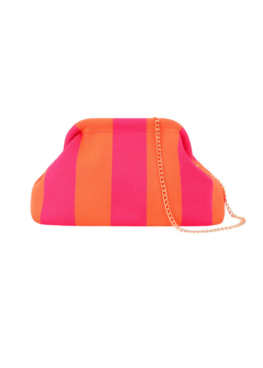 The Edit - Striped Clutch Bag in Pink and Orange