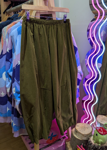 The Edit - Olive Green Needle Cord Cocoon Joggers