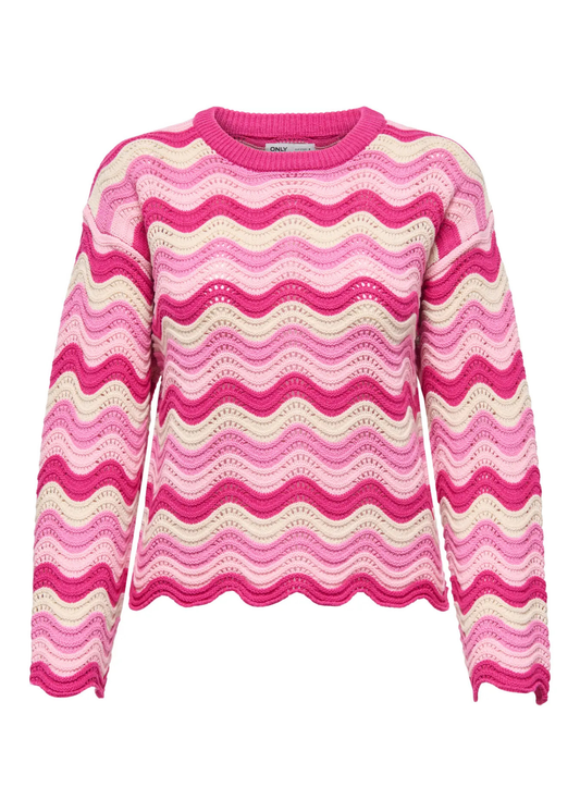 Only - Wavy Pink and Cream Wavy Knit Jumper