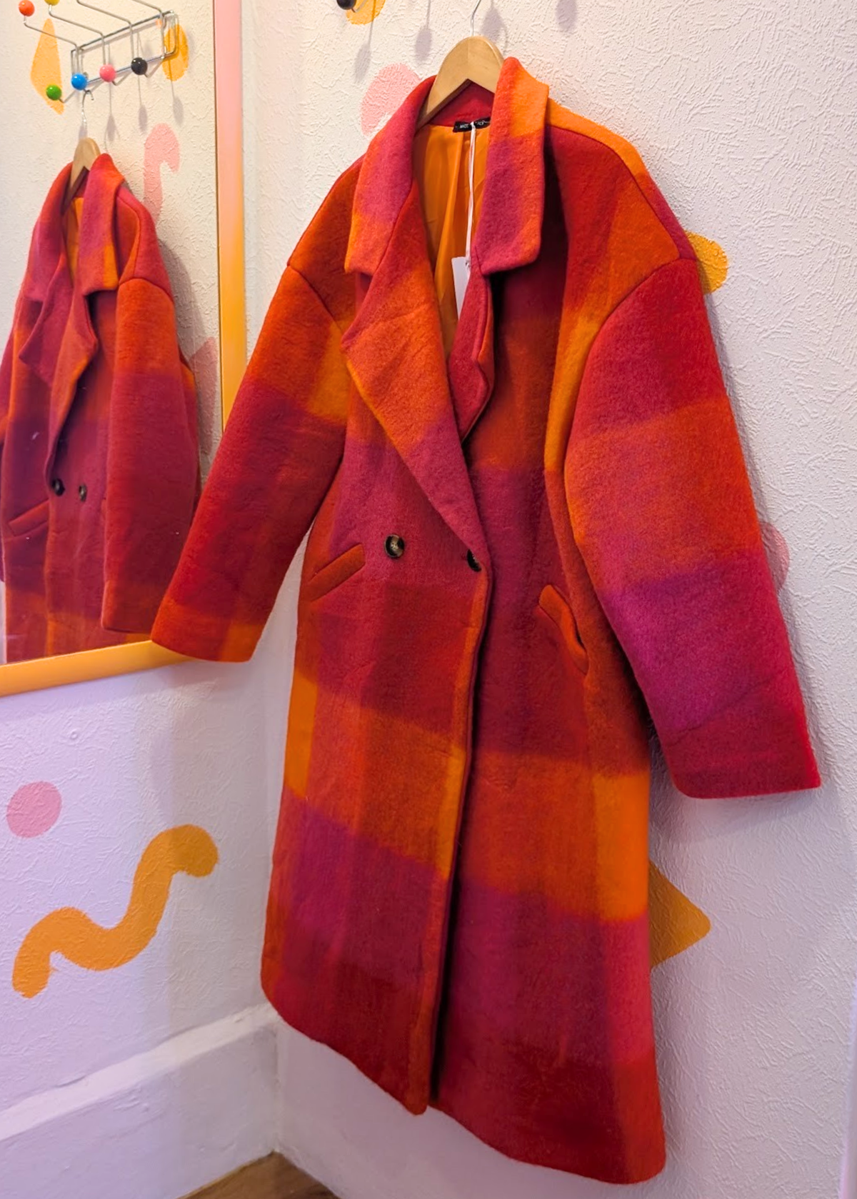 The Edit - Oversized Orange, Pink & Red Checked Coat