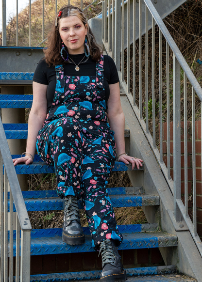 Rebel Romance - Floral Jellyfish Stretch Dungarees