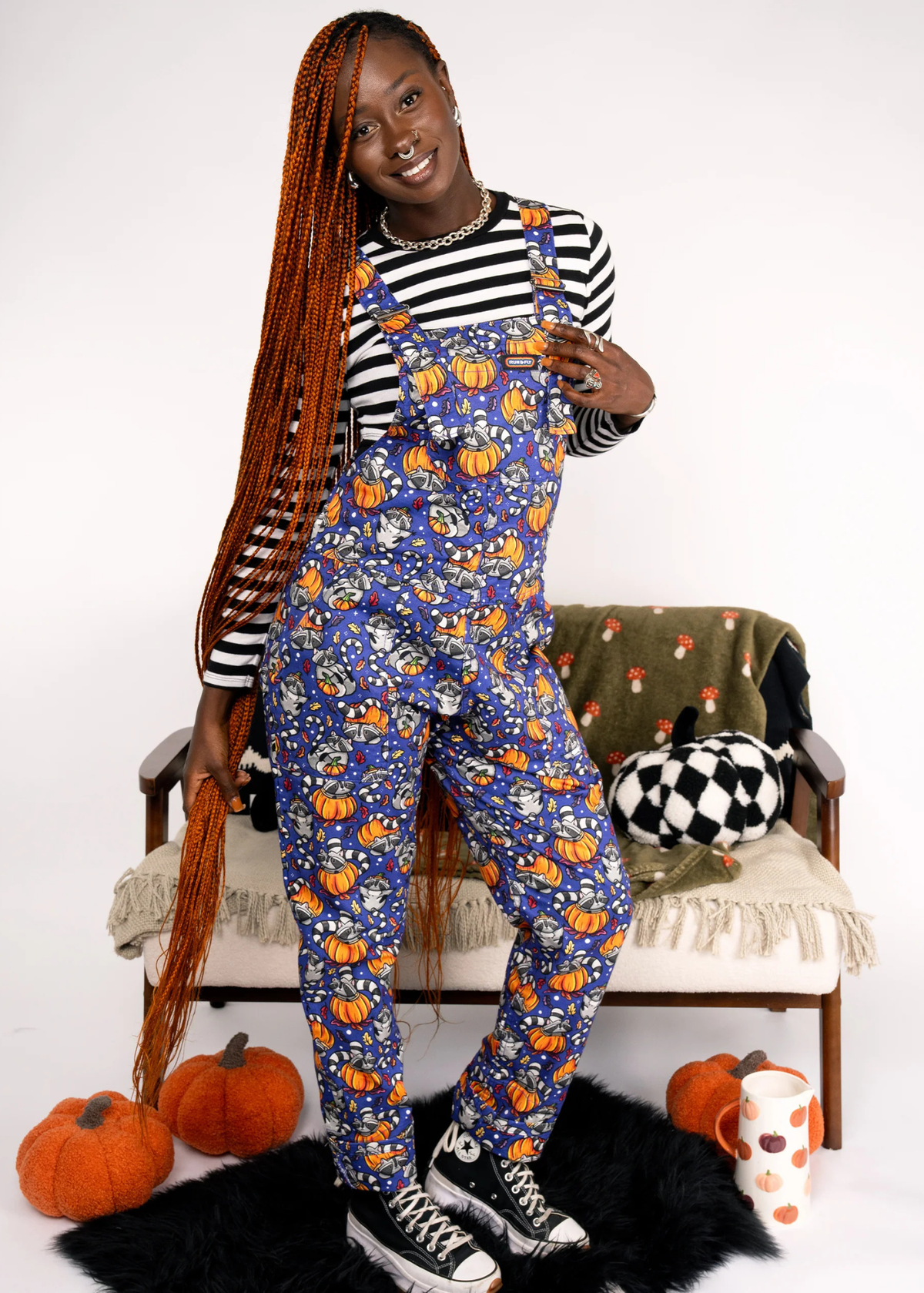 Run & Fly - Pumpkin Racoon Stretch Twill Dungarees