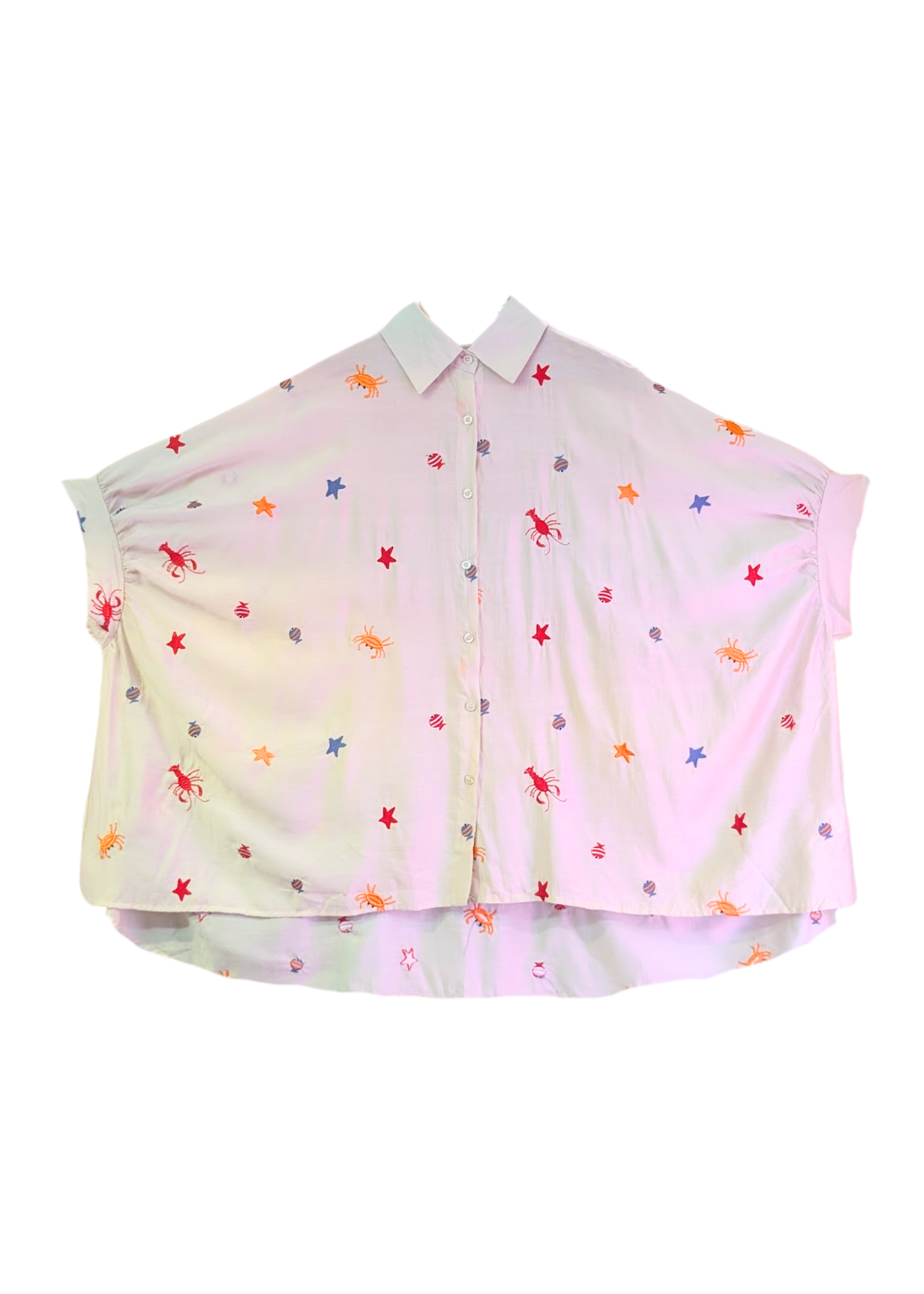 The Edit - Under the Sea Embroidered Oversized Shirt in Stone