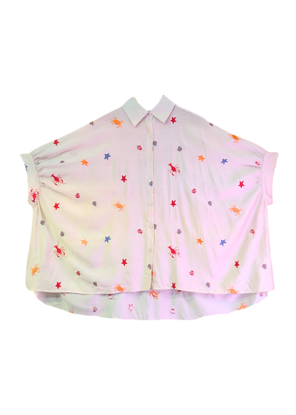 The Edit - Under the Sea Embroidered Oversized Shirt in Stone