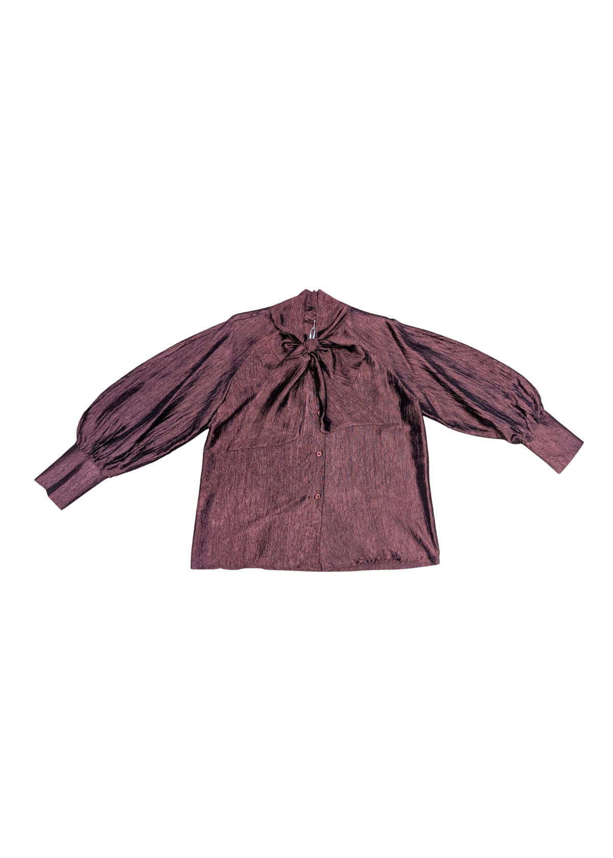 The Edit - Burgundy Crinkle Pussy Bow Top