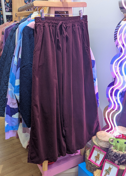The Edit - Maroon Corduroy Wide Leg Trousers