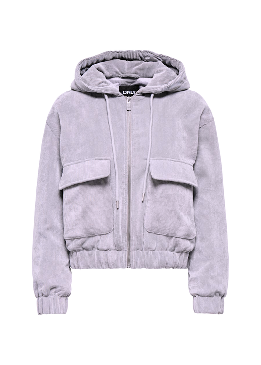 Only - Dusky Lilac Corduroy Quilted Jacket with Hood