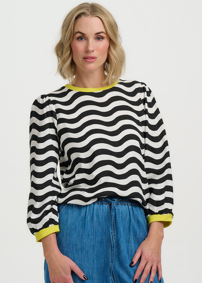 Sugarhill Brighton - Kitty Monochrome Waves Jersey Top