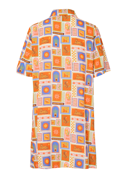 Pieces - Mosaic Mini Shirt Dress in Orange