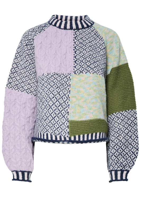 Pieces - Lilac & Blue Patchwork Knit Jumper