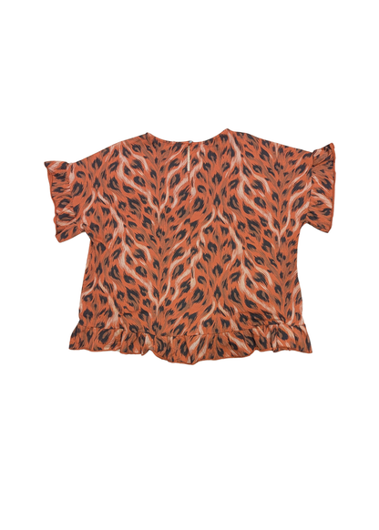 The Edit - Orange Big Cat Print Jersey Frill Top