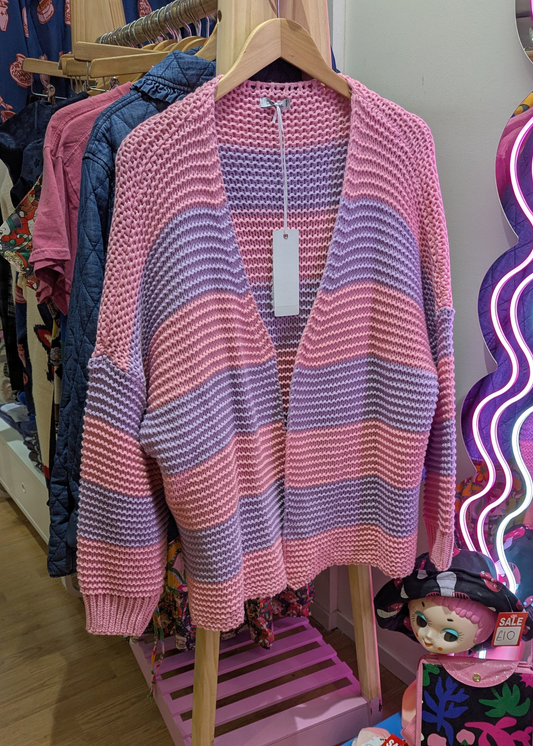 The Edit - Pink & Lilac Striped Knit Cardigan