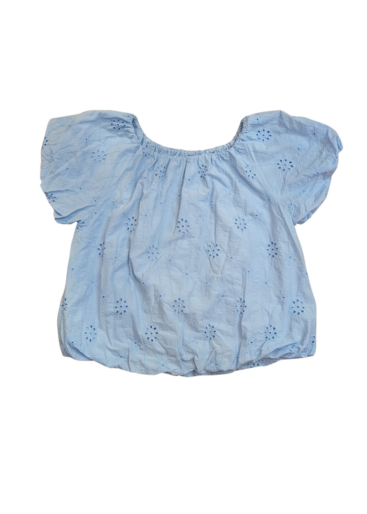The Edit - Blue Broderie Anglaise Puff Sleeve Top