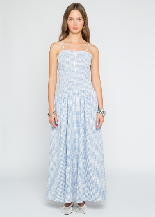 Daisy Street - Meadow Blue Check Maxi Dress