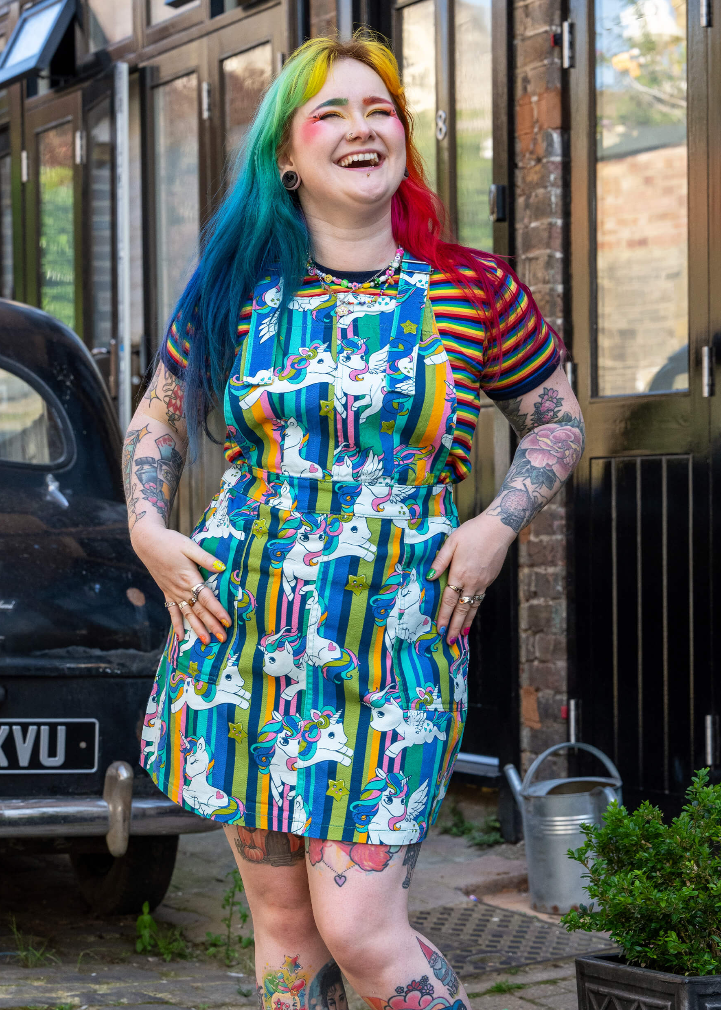 Run & Fly - Unicorn Stripes Stretch Twill Pinafore Dress