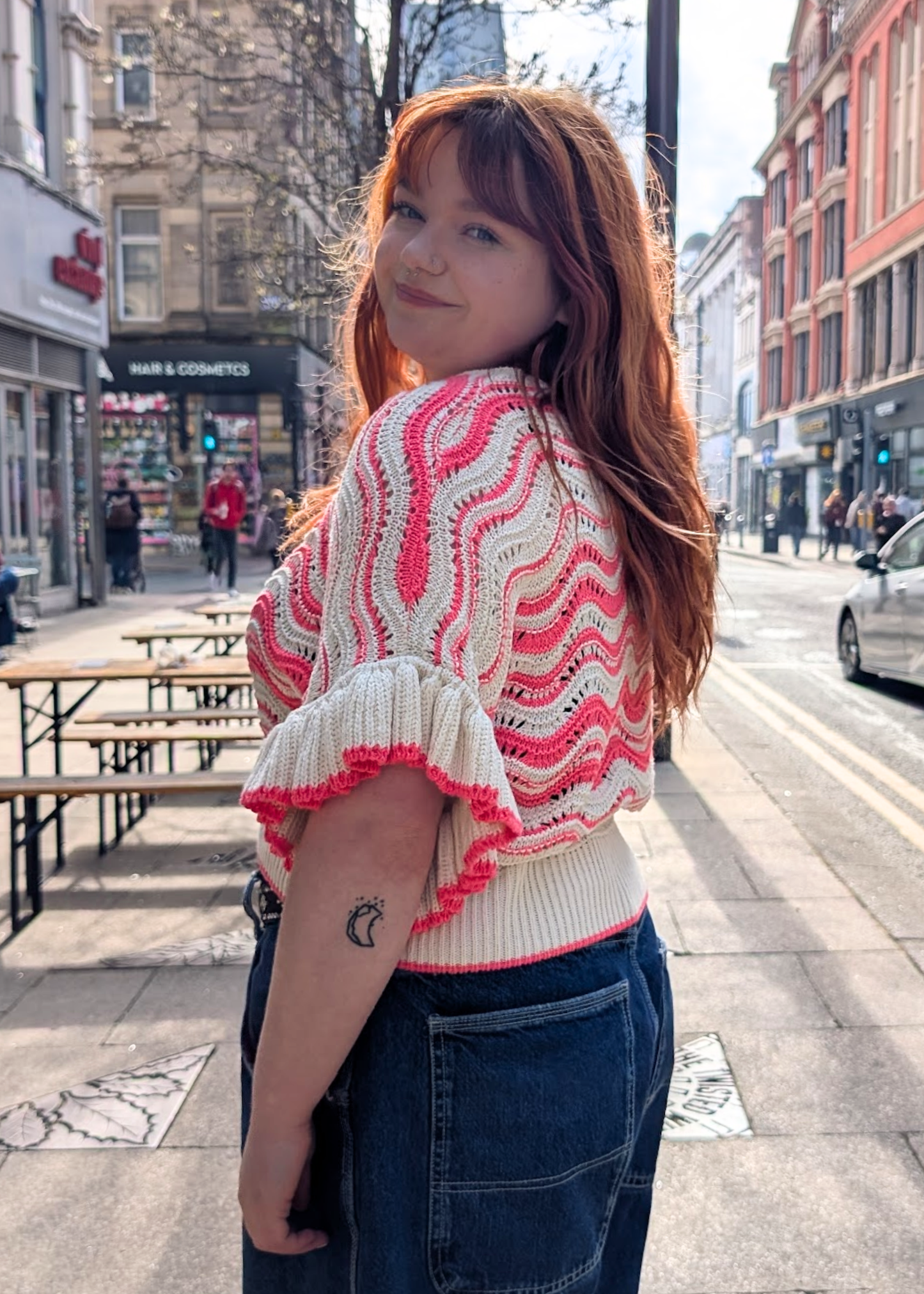 The Edit - Pink Wavy Knit Vest With Frill Sleeves