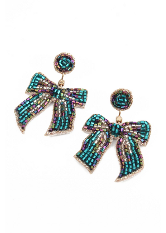 My Doris - Beaded Bow Ribbon Earrings